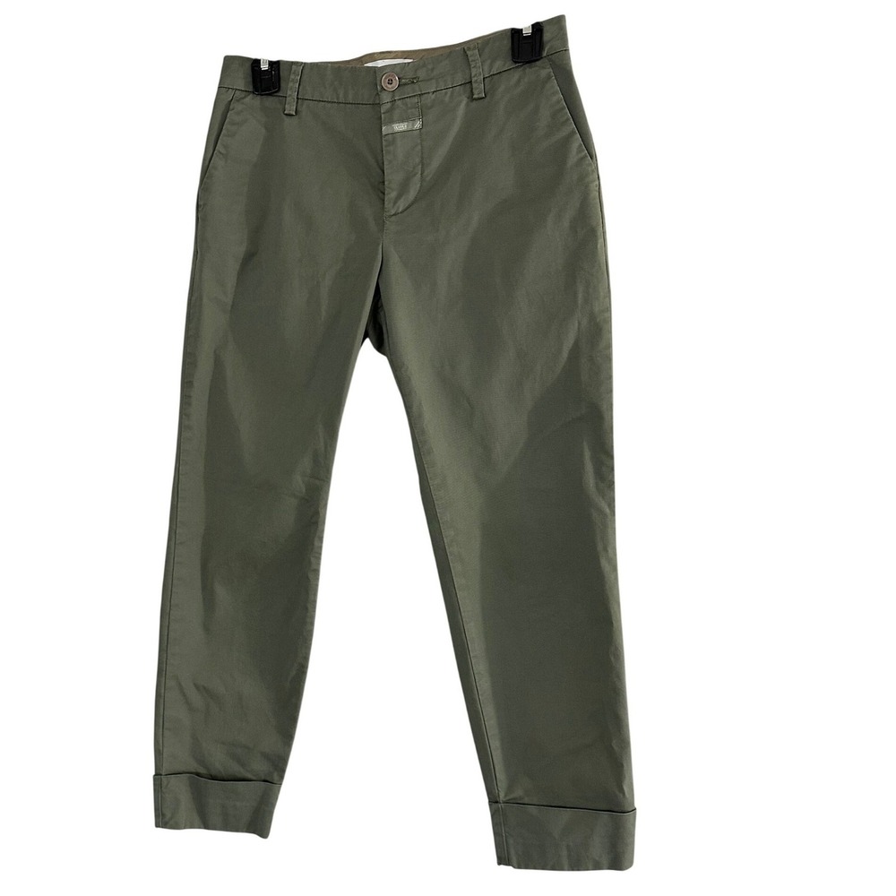 Closed Hamburg Women Olive Green Stretch Cotton Chino Pants Cuffed Size 24